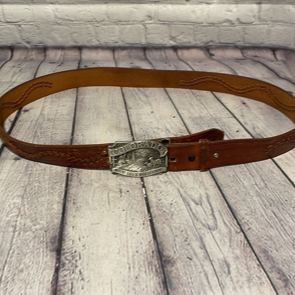 Vintage Colorado belt buckle with vintage leather belt size 48 - Picture 3 of 7